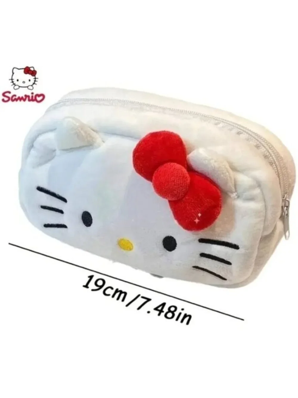 Hello Kitty Plush Velvet Pencil & Makeup Bag Soft Storage Case for School Travel